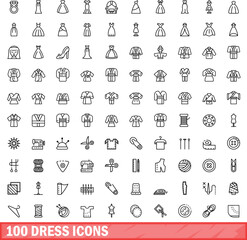 100 dress icons set. Outline illustration of 100 dress icons vector set isolated on white background