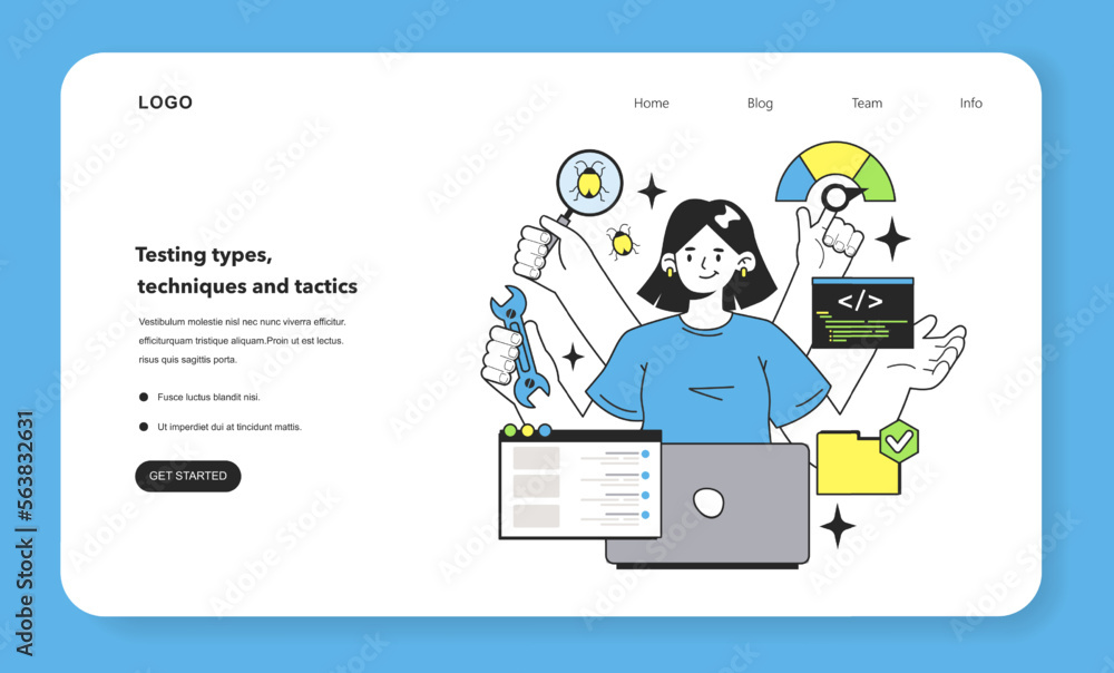 Poster the box approach web banner or landing page. software testing methodology.