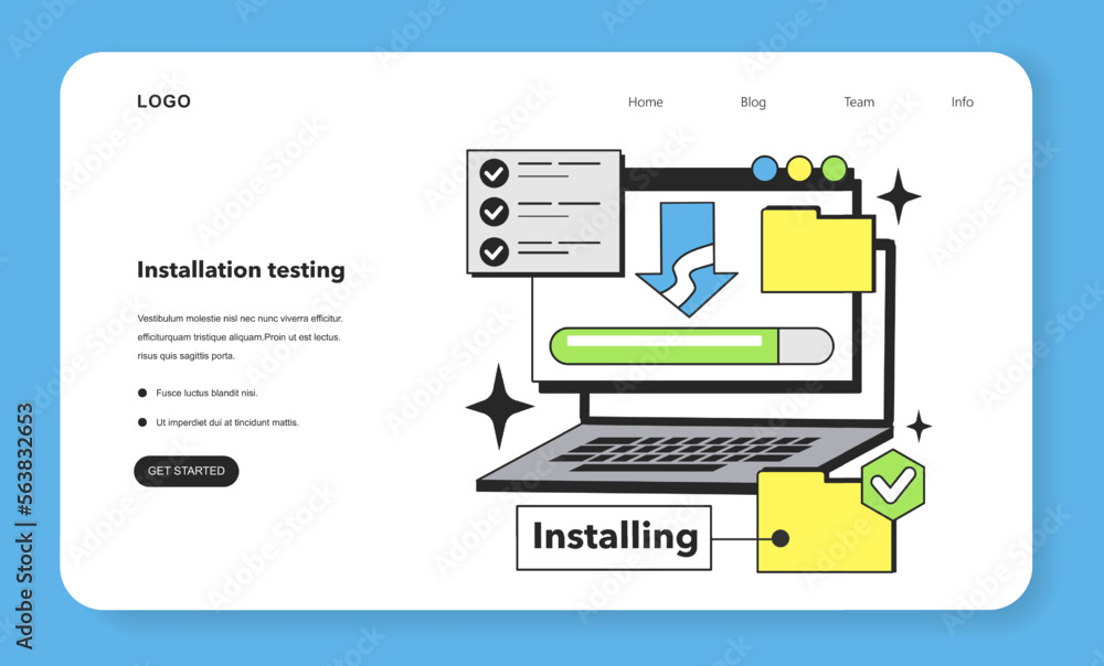 Poster installation testing technique web banner or landing page. software testing