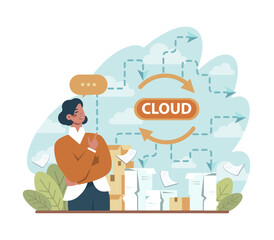 Cloud technology concept. Data information storage and exchange