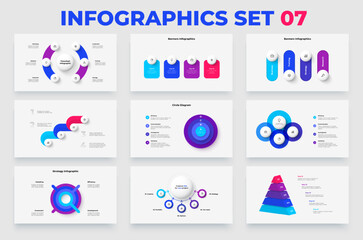 Set of infographic elements for business presentation and infographic. Flowcharts, banners, cycle and pyramid