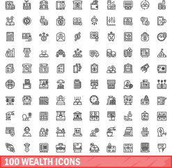 100 wealth icons set. Outline illustration of 100 wealth icons vector set isolated on white background