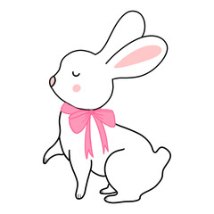 Cute White Rabbit With Pink Scarf