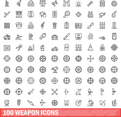100 weapon icons set. Outline illustration of 100 weapon icons vector set isolated on white background