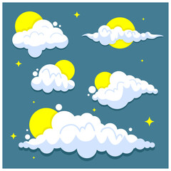 illustration vector graphic of a white cloud with the sun on blue background Free Vector