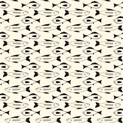 Pattern of Freaky quirky fishes in modern doodle style.