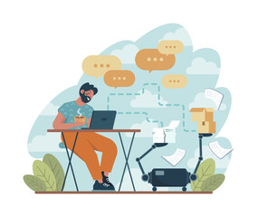 Robotization concept. Artificial intelligence as a part of human