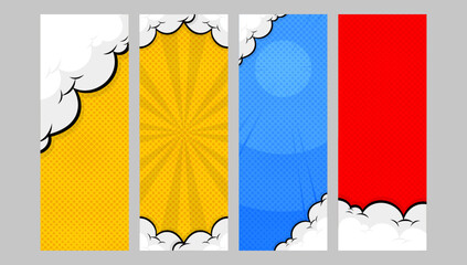Cartoon design colored standing banners. Comic book illustration backgrounds. Vector comics backdrop. © Asta Desain