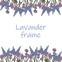Lavender. Square frame. Wedding decoration. Postcard with flowers. Wildflowers.
