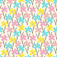 bizarre spring wild flowers seamless pattern in doodle style