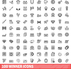 100 winner icons set. Outline illustration of 100 winner icons vector set isolated on white background