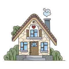 Sweet home, garden house, doodle illustration. Sweet garden. Children's illustration. Housing for people.
