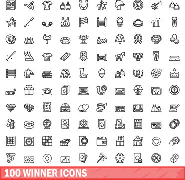 100 winner icons set. Outline illustration of 100 winner icons vector set isolated on white background