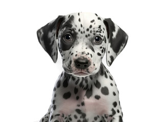 Dalmatian. Cute puppy sit and looking. Portrait close-up of a black and white dog  isolated on a white background. Digital Art Painting