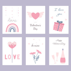 set of postcards for Valentine's Day pastel colors