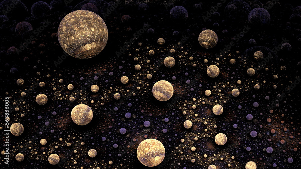 Poster luminous modern abstract background, fractal world. digital space for use in design. round shapes an