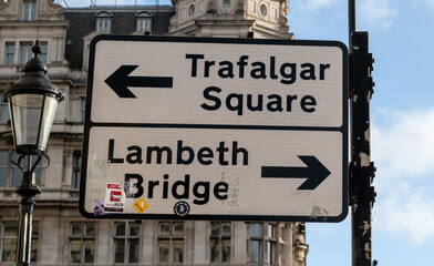 Pedestrian and road traffic signs in Westminster.