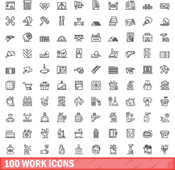 100 work icons set. Outline illustration of 100 work icons vector set isolated on white background