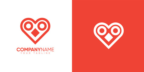 Minimal and creative love owl logo template on white Background