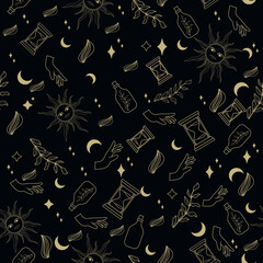 seamless pattern with magical symbols. magic pattern vector on black background