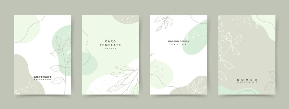 Simple neutral modern abstract background with floral elements in a minimalistic linear style. Trendy design templates for postcard, poster, business card, flyer, brochure, magazine, social media post