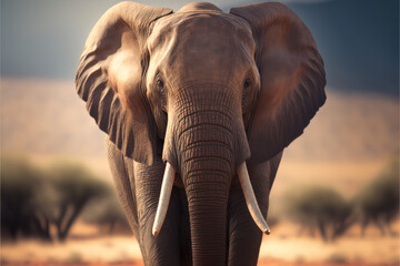 Portrait eines afrikanischen Elefants in einer Savanne - KI generiert