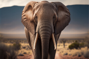 Fototapeta na wymiar Portrait eines afrikanischen Elefants in einer Savanne - KI generiert