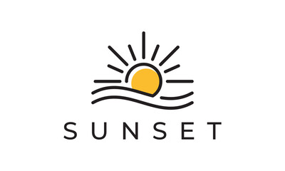 water waves and sun in the shape of circle abstract logo icon vector