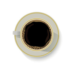 A cup of fragrant coffee on a saucer on a white isolated background.