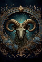 Stunning illustration of ornate Aries, Zodiac sign. Generative art