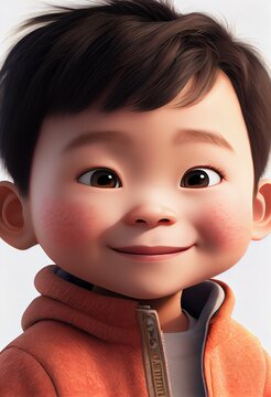 Cartoon portrait of cute adorable smiling Chinese boy. Generative art