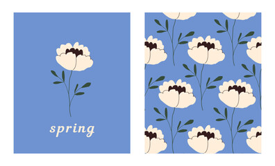 Vertical cards with blossomed spring flowers. Romantic floral background. International Women's Day, 8 march concept. Modern flat vector illustration of beautiful blooming plants