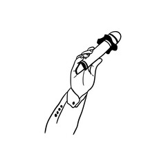 illustration of a hand holding a microphone,hand drawn icon of a hand holding a microphone