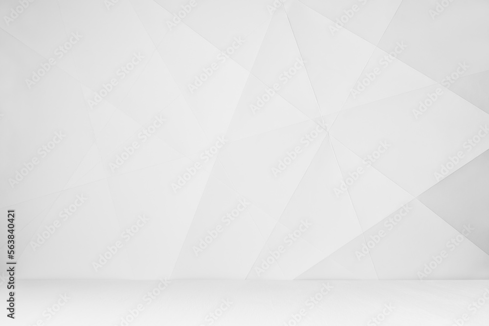Poster white geometric abstract scene with single crossed lines and corners with soft light gradient, in mi