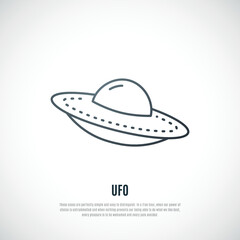 UFO Flying Saucer icon. Outline UFO Spaceship illustration isolated on white background.