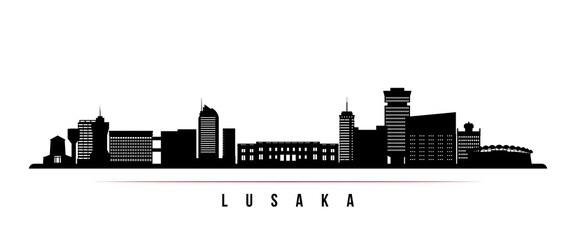 Lusaka skyline horizontal banner. Black and white silhouette of Lusaka, Zambia. Vector template for your design.