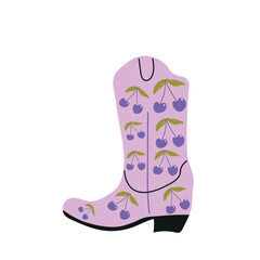 Cowboy boot with ornament. Wild west theme. Hand drawn colored trendy vector isolated illustration