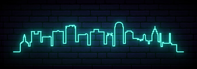 Obraz premium Blue neon skyline of Winston–Salem. Bright Winston–Salem City long banner. Vector illustration.