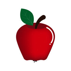 red apple with leaf.
