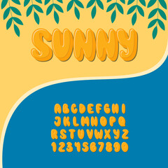 Sunny Font. Cute Summer Letters and Numbers. Yellow Volumetric Playful Alphabet. Hot Sunny Days Typography.