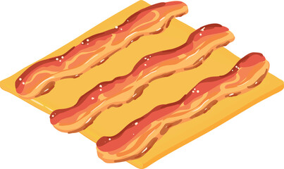 Snack product icon isometric vector. Fried slice of bacon on cheese strip icon. Fast food product