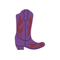 Cowboy boot with ornament. Wild west theme. Hand drawn colored trendy vector isolated illustration