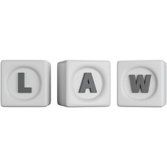 3d rendering White dice with Law written isolated