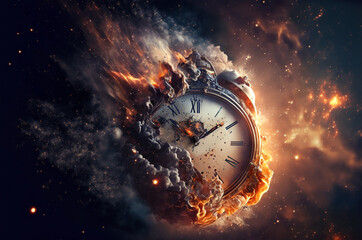 clock in space, time concept - obrazy, fototapety, plakaty