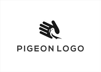 Creative Pigeon dove with hand logo design template	