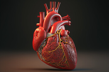 Medizinisches anatomisches Herz, 3d Render, Realistisches Herz, Weiches Licht, Studiohintergrund, Herz freigestellt, Generative AI - obrazy, fototapety, plakaty