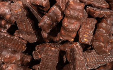 Background image made of chocolate cookies and sweets