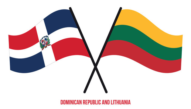 Dominican Republic and Lithuania Flags Crossed And Waving Flat Style. Official Proportion.