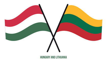 Hungary and Lithuania Flags Crossed And Waving Flat Style. Official Proportion. Correct Colors.