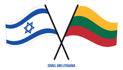 Israel and Lithuania Flags Crossed And Waving Flat Style. Official Proportion. Correct Colors.